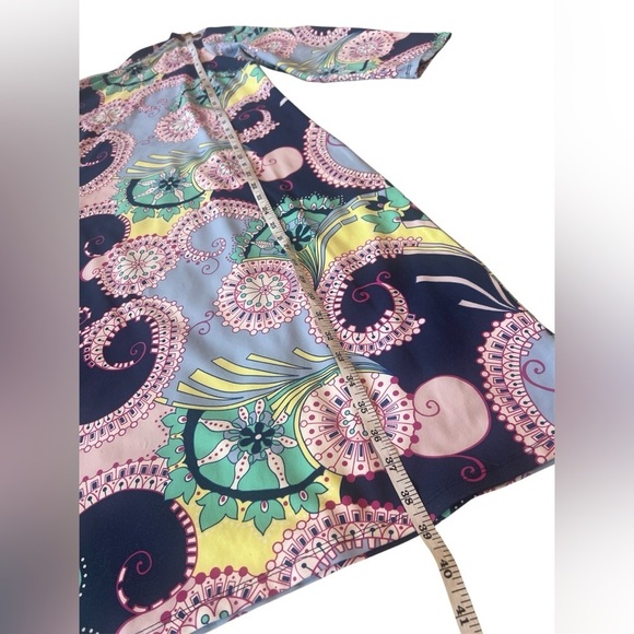 Talbots Spiral Paisley blue jersey knit stretch 3/4 sleeve Knee Length dress - Picture 8 of 10